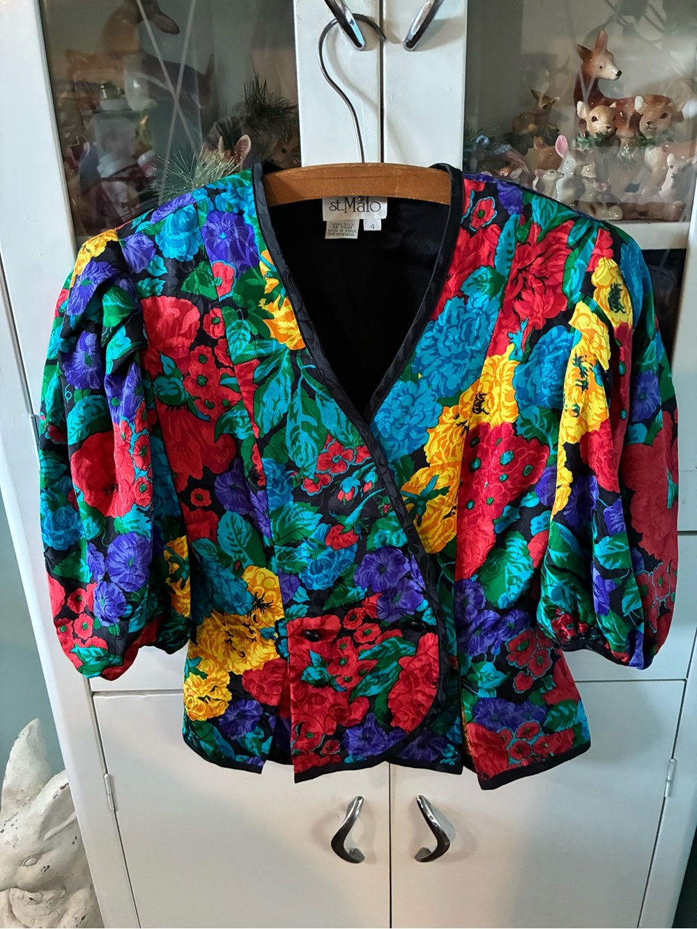 St. Malo sz 4 Vintage Silk Floral Puff-Sleeve Top in Multicolor euc